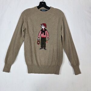 Dreyden Italian cashmere knit dark Beige Crewneck Sweater with Character Motif
